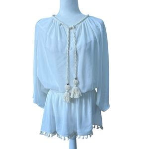 Ramy Brook Katana Cover-Up Mini Dress White Tasseled Size Small New with Tags